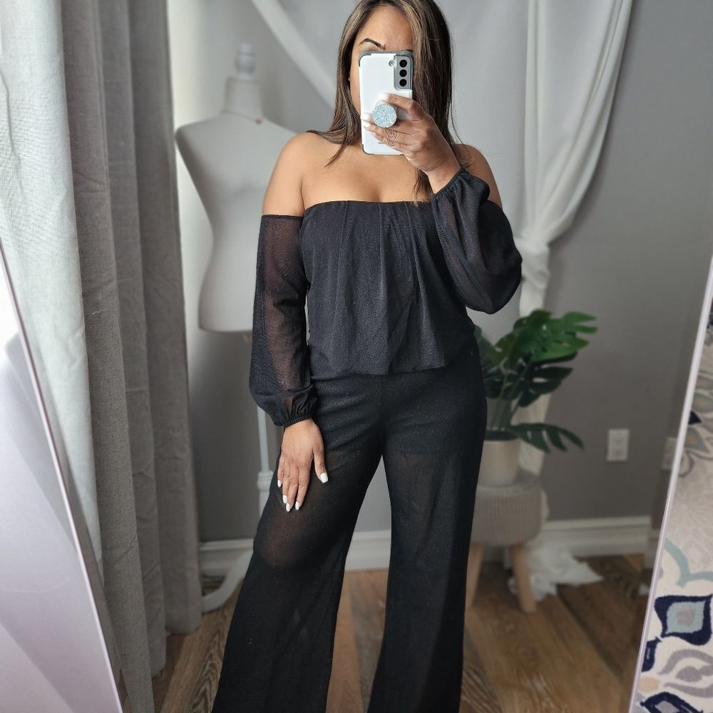 Black Glitter Jumpsuit Romper
